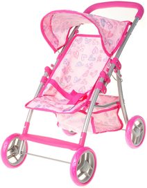 Kočárek pro panenku golfky růžové (srdíčka, košík)