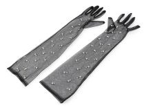 Dlouhé společenské rukavice tylové s perlami