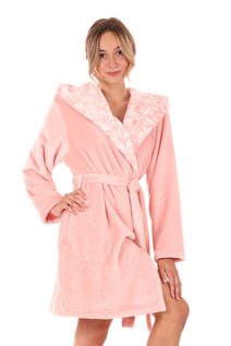 Krátký dámský župan s kapucí Flora růžová perla 48 56 3050