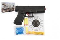 Pistole na kuličky 20cm plast + vodní kuličky 6mm,pěnové náboje 3ks,gumové kul. v krabičce
