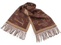 Šátek / šála typu kašmír s třásněmi, kočky 68x190 cm