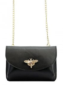 Kožená malá dámská crossbody kabelka na řetízku černá