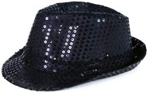 KARNEVAL Klobouk disco černý s flitry na baterie barevné LED Světlo