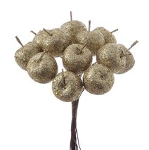 Jablíčka s glittrem na drátku champagne 12 kusů