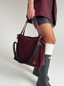 GROSSO Bordová velká kabelka s velurem