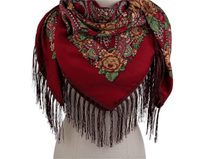 Šátek folklórní květy a třásněmi 105x105 cm