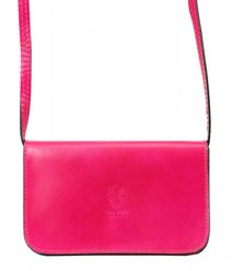 Kožená malá dámská podélná crossbody kabelka fuchsiově růžová