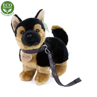 Plyšový pes německý ovčák s obojkem stojící 23 cm