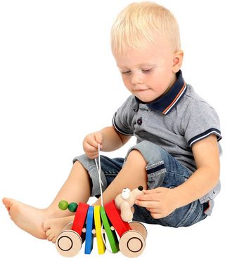 BINO DŘEVO Baby Pes tahací 19cm na kolečkách *DŘEVĚNÉ HRAČKY*