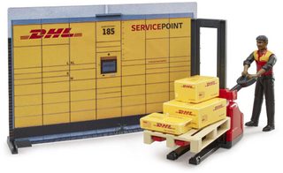 BRUDER 62251 DHL Shop set s figurkou a paletovým vozíkem