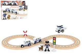 JADORE DŘEVO Policejní herní set s kolejemi 25 dílků *DŘEVĚNÉ HRAČKY*