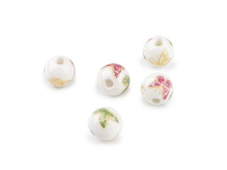 Porcelánové korálky s květy Ø10 mm 5 ks