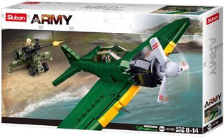 SLUBAN ARMY WWII Japonský stíhací letoun A6M 532 dílků + 2 figurky STAVEBNICE