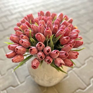 Umělé tulipány s listem 6 ks - červená