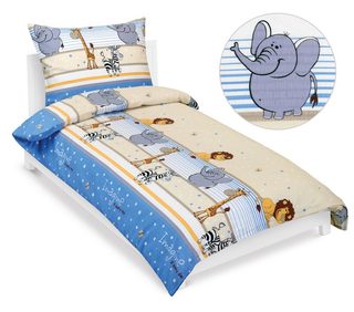 Krepové povlečení dětské Junior Modrá,Béžová,Bílá 80/036