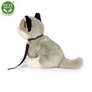 Plyšový pes husky sedící s vodítkem 28 cm