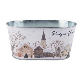 Vánoční květináč plechový oválný K4996/1 - 19X11.5XH9.5 cm B:16.5X8.5 cm