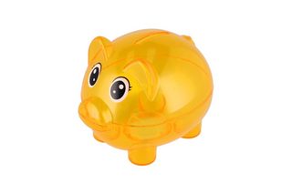 Pokladnička prasátko průhledné plast 10cm mix druhů v krabičce 11x9cm