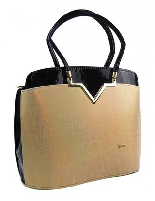 Elegantní lakovaná kabelka S482 černá-zlatá GROSSO