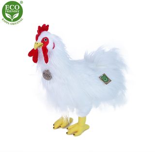 Plyšový kohout bílý stojící 33 cm