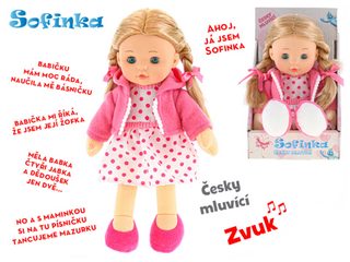 Panenka Sofinka blondýnka 31cm měkké tělo na baterie mluví česky CZ Zvuk