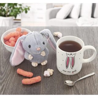 Hrnek porcelánový + plyšový zajíček 0,39 l O0322 - dia 8 x 9,5 cm