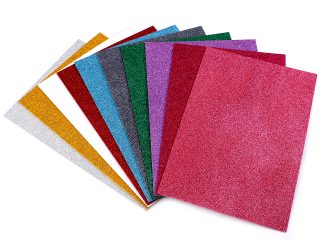 Pěnová guma Moosgummi s glitry 20x30 cm mix barev 10 kusů