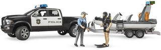 BRUDER 02507 Auto RAM Policie herní set s člunem a 2 figurkami