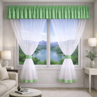 Voálový set s kanýrem Kanafas 2x 150x150 cm + kanýr 40x300 cm, kanafas tmavá zelená