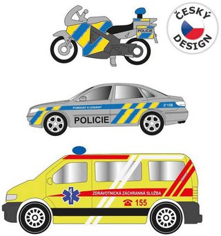 Záchranné složky set auto 2ks s motocyklem český design na baterie Světlo Zvuk