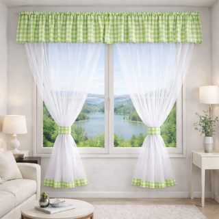 Voálový set s kanýrem Kanafas  2x 200x150 cm + kanýr 40x300 cm kanafas jarně zelená