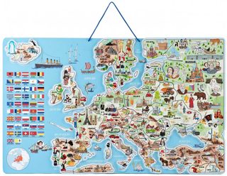 Woody dřevěná mapa Evropy 3v1 (puzzle, naučné, 75×45 cm, AJ)