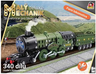 Malý mechanik Parní lokomotiva šroubovací STAVEBNICE s nástroji 340 dílků