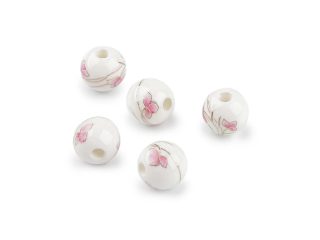 Porcelánové korálky s květy Ø10 mm 5 ks