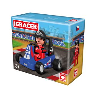 IGRÁČEK Závodník s motokárou 7,5cm modrá v krabičce STAVEBNICE