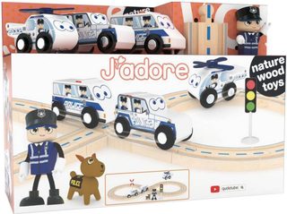 JADORE DŘEVO Policejní herní set s kolejemi 25 dílků *DŘEVĚNÉ HRAČKY*