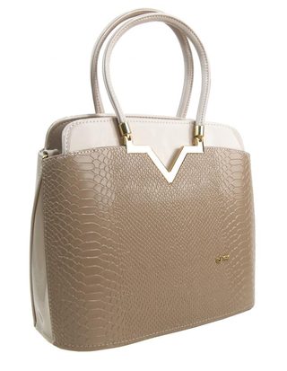 Elegantní lakovaná kroko kabelka S482 béžová - latté GROSSO