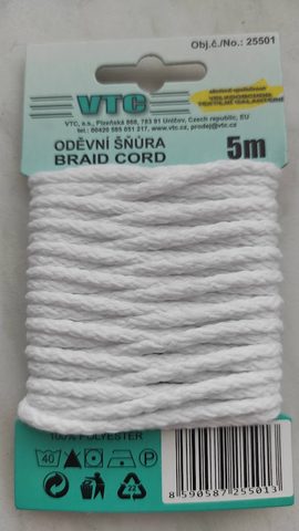 Šňůra oděvní PES 4 mm - karta 5 m