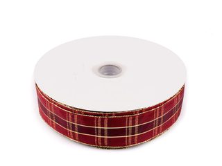 Károvaná stuha s lurexem a drátem šíře 40 mm METRÁŽ