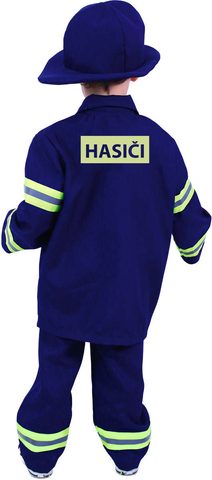 KARNEVAL Šaty hasič český potisk vel. M (117-128cm) 6-8 let *KOSTÝM*