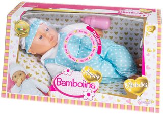 Baby panenka Bambolina Amore miminko set s lahvičkou s melodiemi na baterie Zvuk