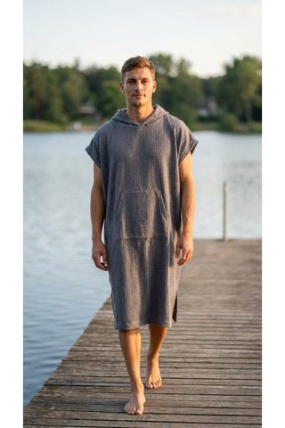 Pánské vaflové pončo s kapucí Saimaa šedá