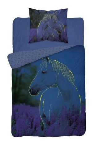 Povlečení Bílý Kůň v levanduli svítící bavlněné 140/200, 70/80 cm