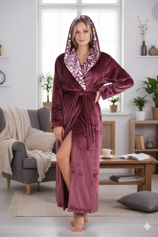 Župan s kapucí Flora mauve wine 39  56 4853