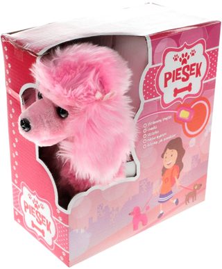 PLYŠ Pejsek růžový 23cm štěká chodí ovládání na kabel na baterie Zvuk