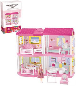 Velký domeček s panenkou a příslušenstvím 52×27 cm (plast)