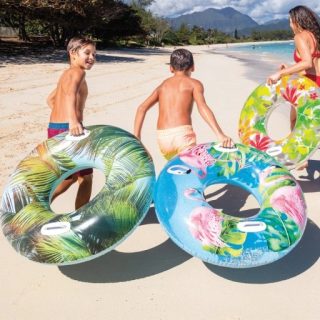 Kruh plavací dětský s ručkou květy 97cm maxi do vody 3 druhy 58263
