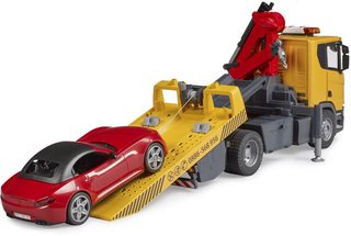 BRUDER 03552 Auto Scania Super 560R odtahovka + roadster na baterie Světlo Zvuk