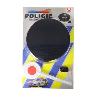 sada policie s plácačkou a píšťalkou