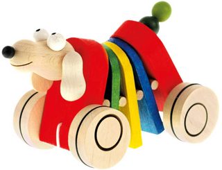 BINO DŘEVO Baby Pes tahací 19cm na kolečkách *DŘEVĚNÉ HRAČKY*